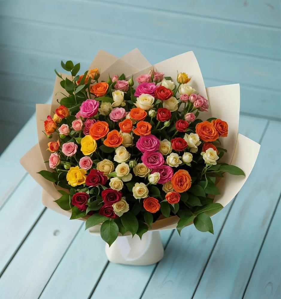 Букет Микс из разноцветных кустовых роз в Пятигорском