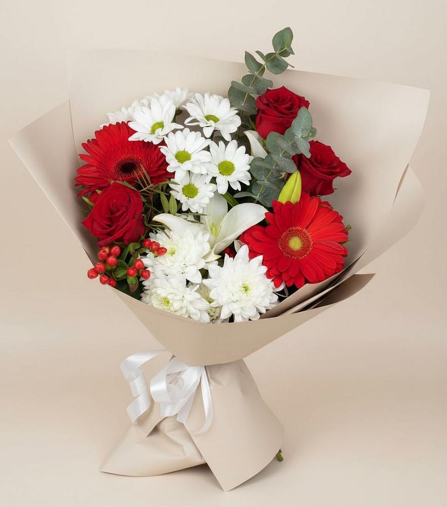 Букет цветов из: Розы, Хризантемы, Герберы и Лилии в Пятигорском