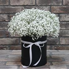 Цветочная композиция из Гипсофила в шляпной коробке в Пятигорском
