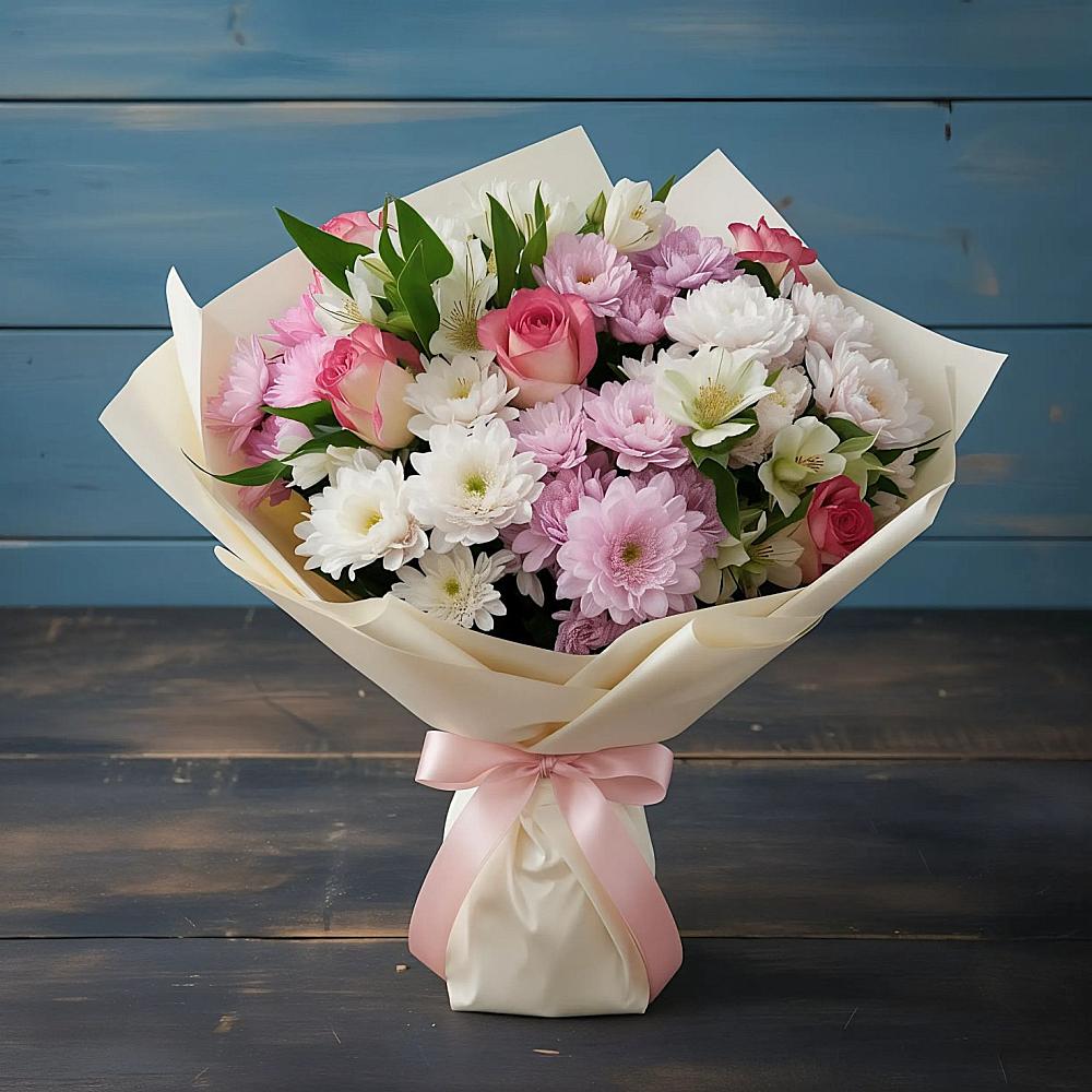 Букет цветов из: Хризантемы, Альстромерии и Розы в Пятигорском